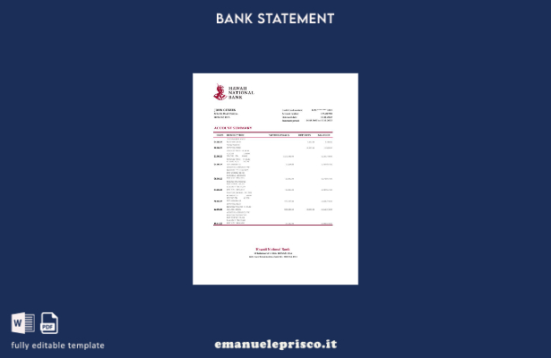 modello Excel di estratto conto bancario nazionale delle Hawaii in stile verific